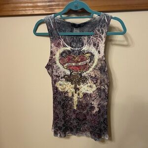 Purple and White Fitted Graphic Tank Top